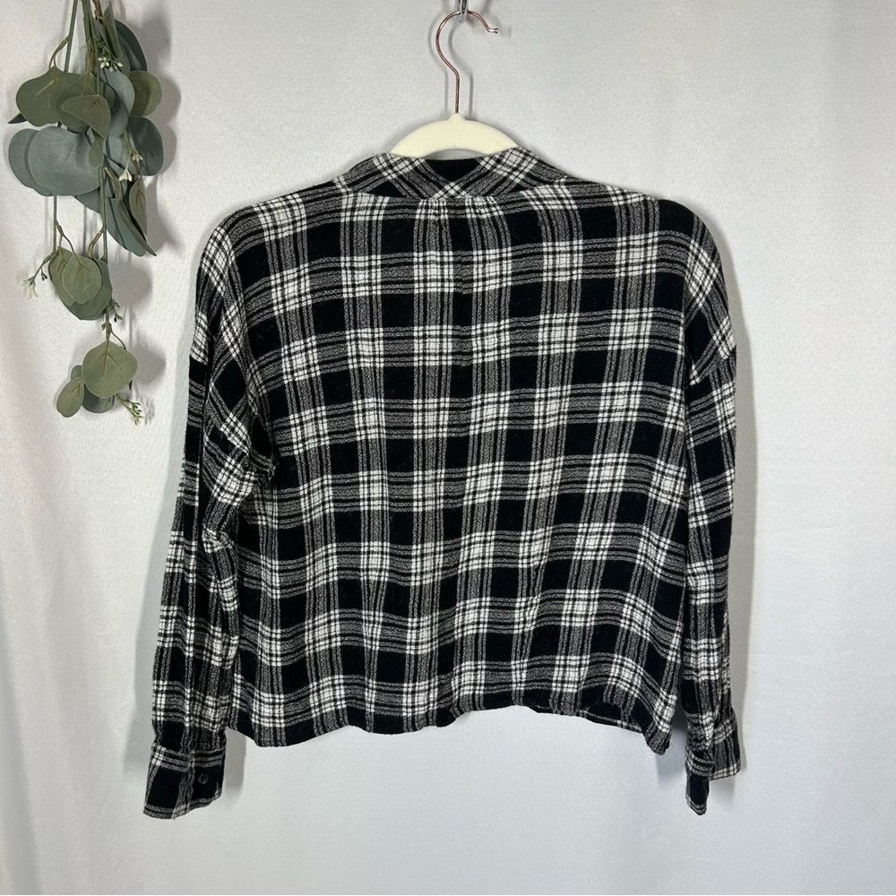 Madewell | Wool Blend Long Sleeve Plaid Top Black White Women’s Size Small - Picture 8 of 12